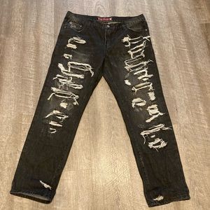 Black distressed denim